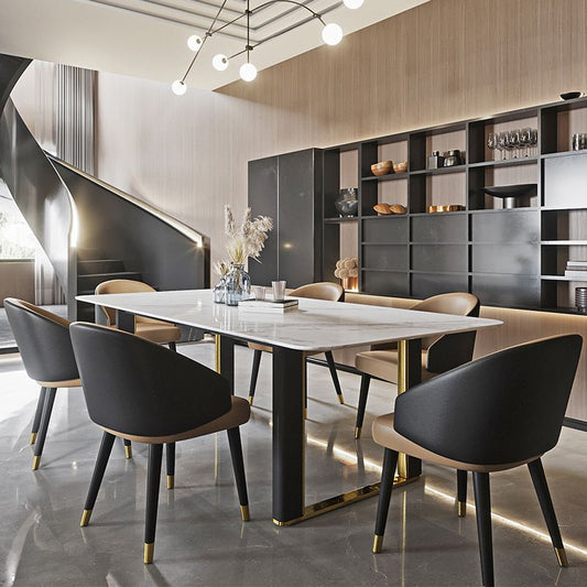 ホワイトストーントップダイニングテーブルセット1/4/6/7デザイナー長方形のディネットセット