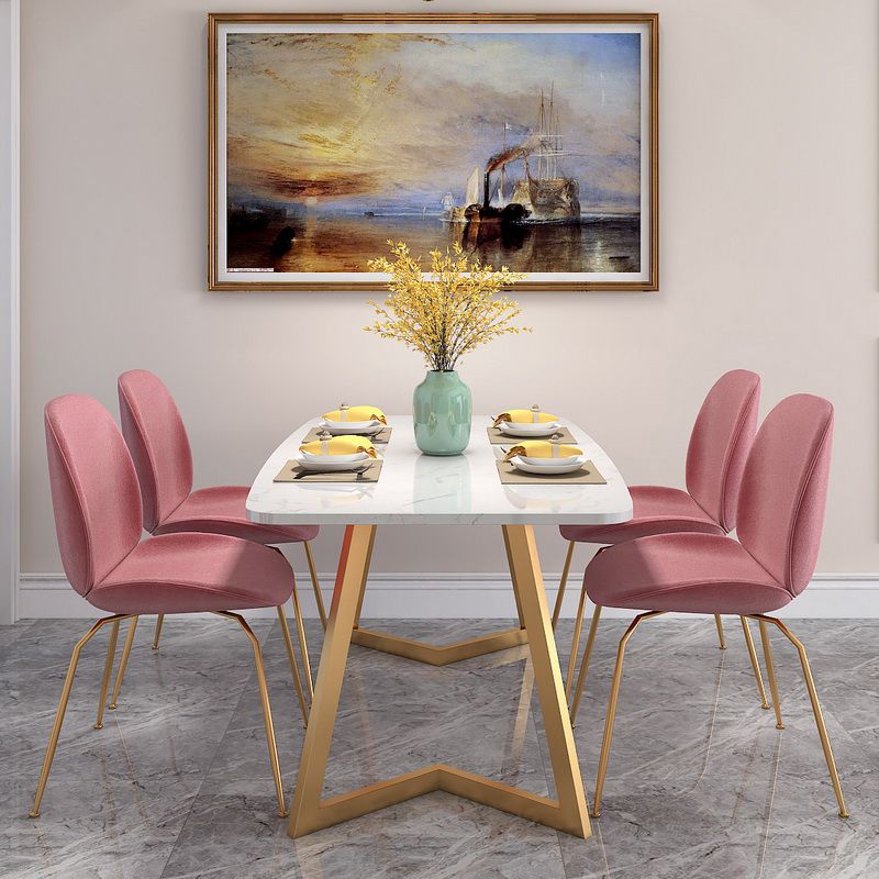 White Stone Top Dining Table Glam Style Gold Base Dining Table for Living Room Clearhalo 'Dining Tables & Seating' 'Dining Tables' 'dining_table' 'furn' 'furn_dining_table' 'Furniture' 'furniture_dining_table' 'Kitchen & Dining Furniture' 1200x1200_19a12487-0051-46b5-a376-939fbb3cd4a7