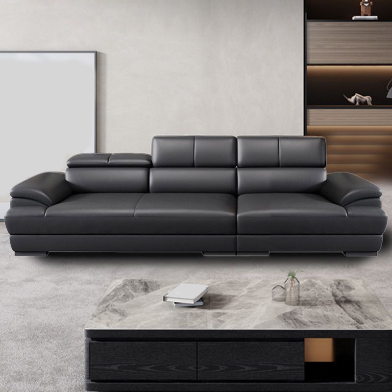 Genuine Leather Pillow Top Arm Sectional Sofa 27.56"H Cushion Back Sofa,Black Clearhalo 'furn' 'furn_sectionals' 'Furniture' 'furniture_sectionals' 'Living Room Furniture' 'Sectionals' 1200x1200_19ae602c-6dc6-4bf2-90b7-8ab4e663c45f