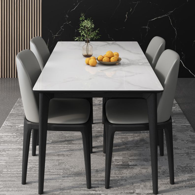 Rectangle 4 Legs Mid-Century Dining Table White Tone Fixed Table with Sintered Stone Clearhalo ' dining_table' 'Dining Tables & Seating' 'Dining Tables' 'furn' 'furn_dining_table' 'Furniture' 'furniture_dining_table' 'Kitchen & Dining Furniture' 'kitchen&dining_furn' 'kitchen' 'kitchen_dining_table' 1200x1200_19aea6d2-8512-4510-ae7f-b651742f0356