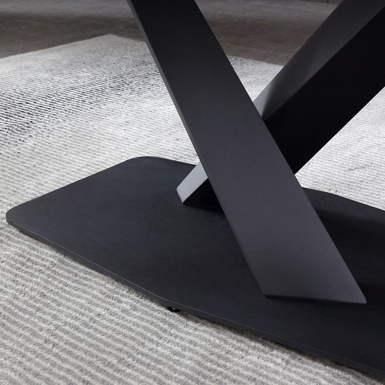 Black Sintered Stone Top Rectangle Dining Table Industrial Kitchen Table with Pedestal Base Clearhalo ' dining_table' 'Dining Tables & Seating' 'Dining Tables' 'furn' 'furn_dining_table' 'Furniture' 'furniture_dining_table' 'Kitchen & Dining Furniture' 'kitchen&dining_furn' 'kitchen' 'kitchen_dining_table' 1200x1200_19b1a26f-74db-49df-9e3f-07aa44b88bf5