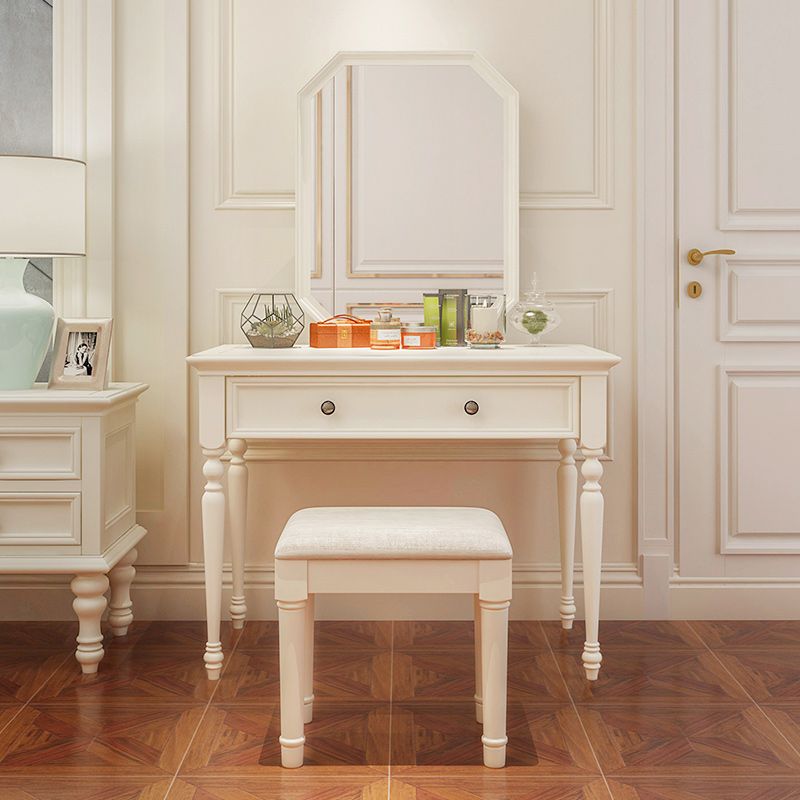 Modern Antique White Solid Wood Mirror Bedroom Make-up Vanity