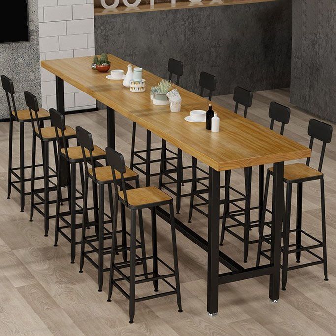 Rectangle Pine Wood Top Bar Table Industrial Bar Table with Trestle Base in Black Clearhalo 'Bar Furniture' 'Bar Tables' 'bar_tables' 'furn' 'furn_bar_tables' 'Furniture' 'Kitchen & Dining Furniture' 1200x1200_19b24f78-9e63-43d5-b6d1-0dbcf880ce9a