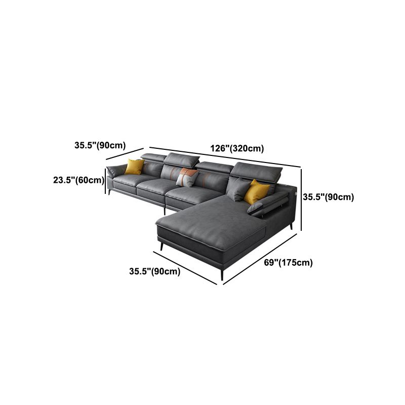 Grey Modern Adjustable Sofa & Chaise Pillow Top Arm Sectional Clearhalo 'furn' 'furn_sectionals' 'Furniture' 'Living Room Furniture' 'Sectionals' 1200x1200_19b31450-97c2-4aeb-bfd6-7cb31d1df496