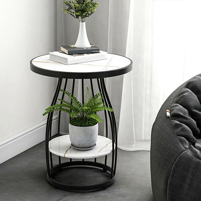 Modern Round Stone Side Table 24.8" H Frame Side Table with Shelf Clearhalo 'Coffee & Accent Tables' 'End & Side Tables' 'end_side_tables' 'furn' 'furn_end_side_tables' 'Furniture' 'Living Room Furniture' 1200x1200_19b3165e-1807-4568-b78f-973c4f8d50ed