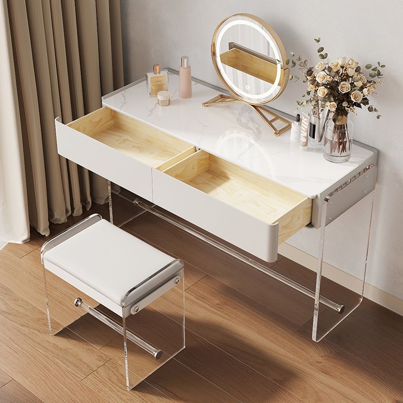 Table de coiffeuse de maquillage de vanité moderne Ensemble de tabourets en blanc