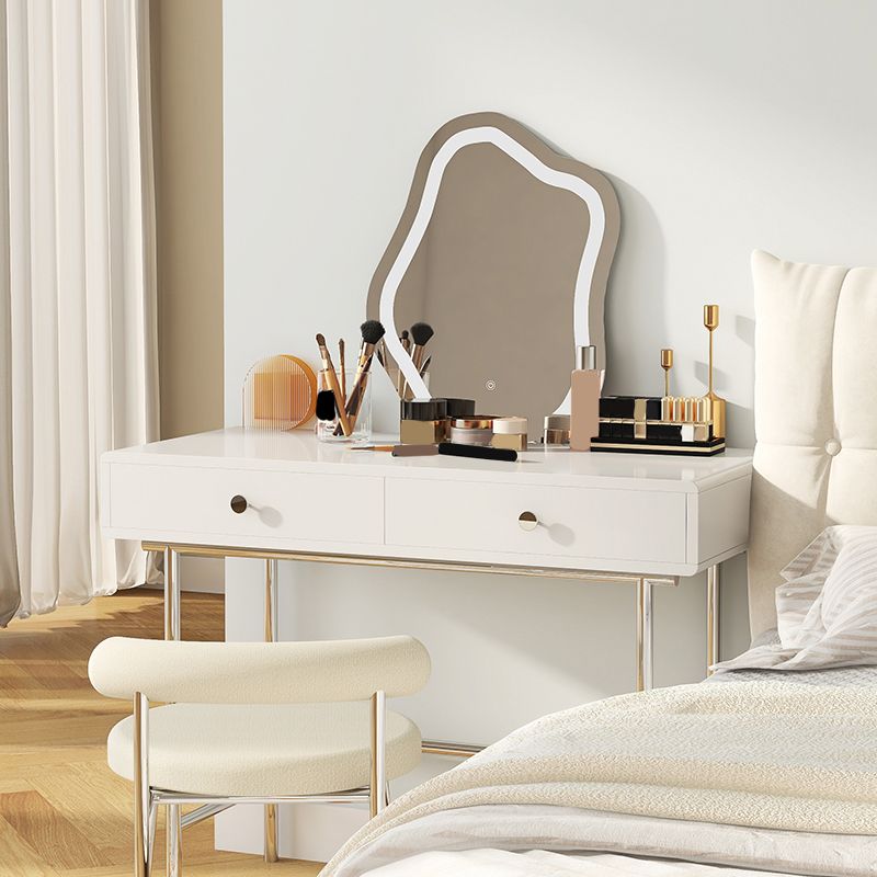 Black/White Contemporary Vanity 2 Storage Drawers with Padded Stool