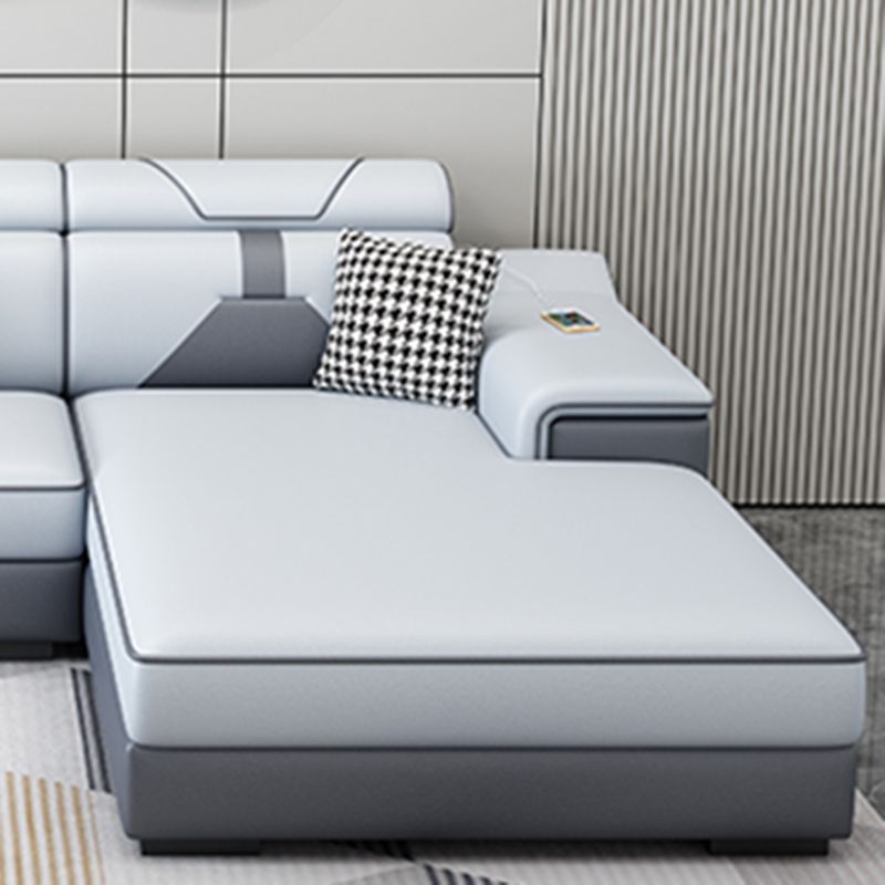 Modern U Faux Leather Sofa with Chaise Recessed Arm Sofa -71.26" D