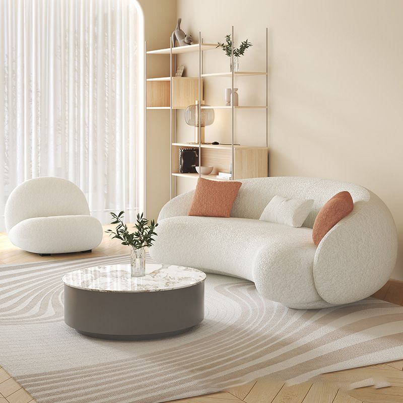 Sofa incurvé de bras en pente Sofa simple en laine nordique en blanc de 27,6 "h