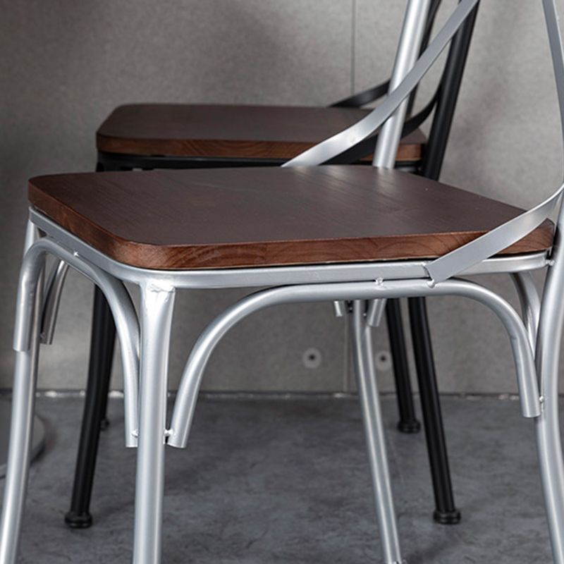 Industrial Coffee Shop Metal Side Chair Black Cross Back Folding Chair Clearhalo ' kitchen&dining_furn' 'Dining Chairs' 'Dining Tables & Seating' 'dining_chair' 'furn' 'furn_dining_chair' 'Furniture' 'furniture_dining_chair' 'Kitchen & Dining Furniture' 'kitchen' 1200x1200_19c8aafc-c36c-412d-bd12-95e2ddfd6e47