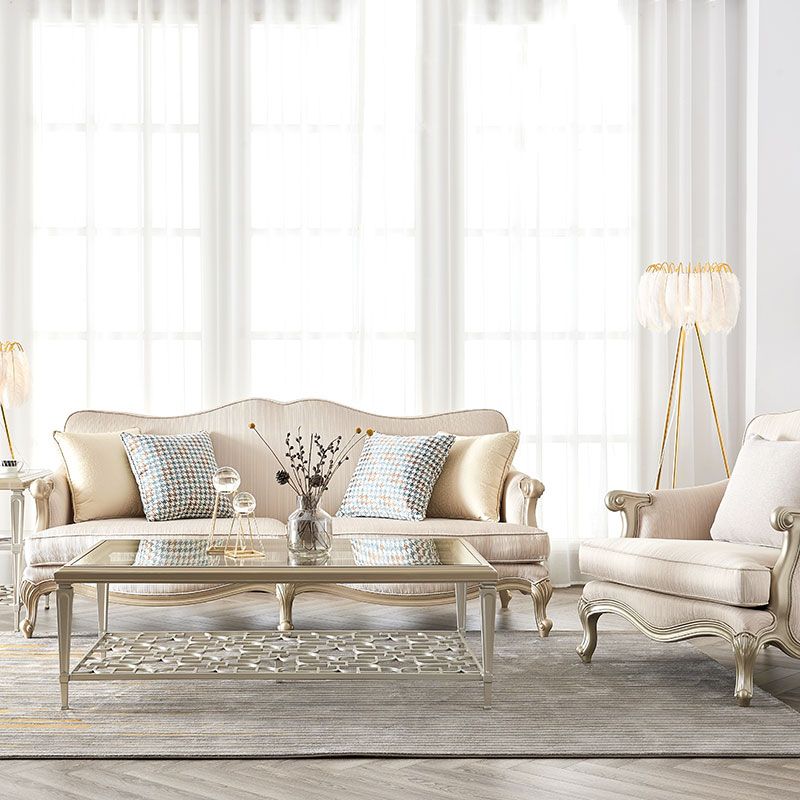 French Country Sloped Arms Sofa with Tight Back in Solid Wood