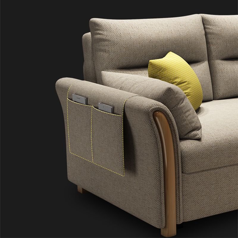 Contemporary Linen Sofa Bed Beige Square Arm Sleeper Sofa, 32.28" Wide Clearhalo 'furn' 'furn_futons' 'Furniture' 'Futons & Daybeds' 'Futons' 'Living Room Furniture' 1200x1200_19cb0224-81e0-4cf7-92cb-7656a3aff28a