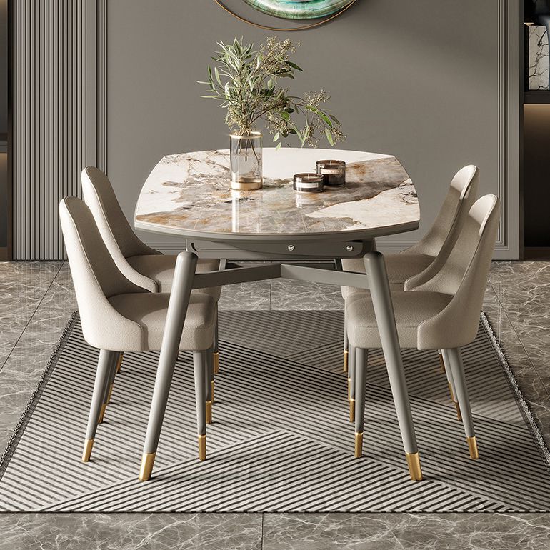 Modern Extendable Dining Table Round Dining Table with 4 Wood Legs Clearhalo ' dining_table' 'Dining Tables & Seating' 'Dining Tables' 'furn' 'furn_dining_table' 'Furniture' 'furniture_dining_table' 'Kitchen & Dining Furniture' 'kitchen&dining_furn' 'kitchen' 'kitchen_dining_table' 1200x1200_19cd6780-6147-4fbe-8268-d50fc081fcbc