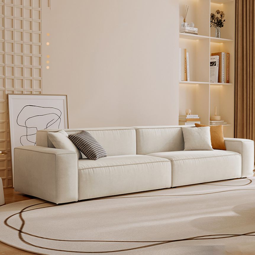 Zeitgenössisches Sofa echtes Leder Wohnzimmer Square Arm Kissen Weiß weiß