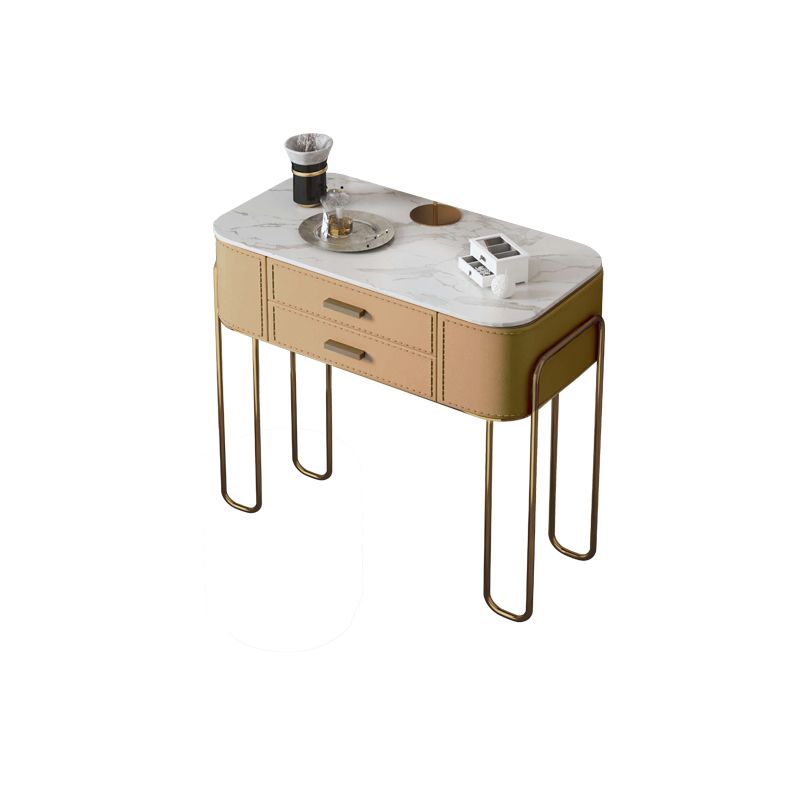 2 Storage Drawers Mirrored Vanity Set Genuine Leather Make-up Vanity