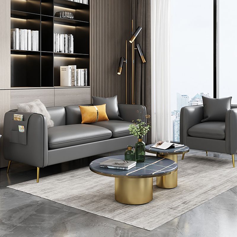 Glam Grey Standard Square braccio quadrato soggiorno in pelle divano resistente alle macchie