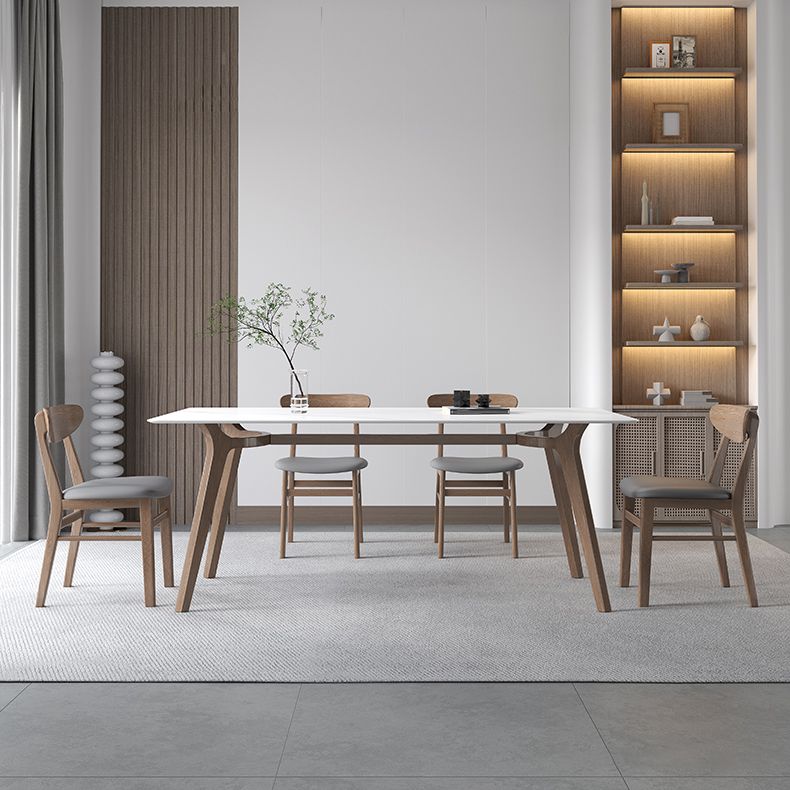 Tavolo bianco in pietra sinterizzato Tavolo da ristorante moderno con base in legno e 4 gambe