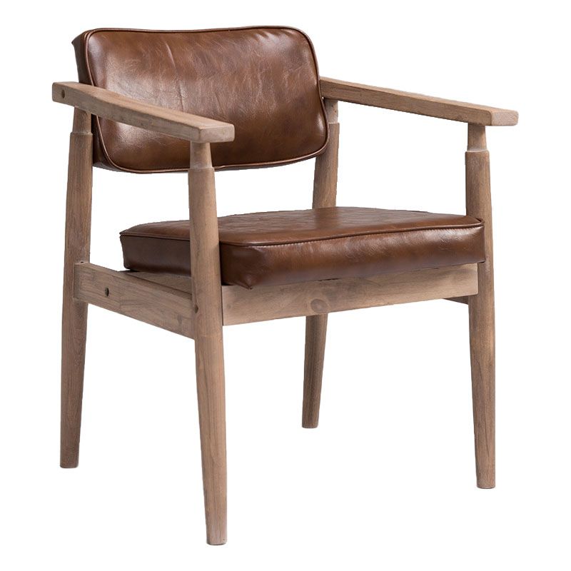Farmhouse Rubberwood Open Arm Chair Leather Matte Finish Dining Chair Clearhalo ' kitchen&dining_furn' 'Dining Chairs' 'Dining Tables & Seating' 'dining_chair' 'Furniture' 'furniture_dining_chair' 'Kitchen & Dining Furniture' 'kitchen' 1200x1200_19d7d983-89a6-4e19-89ad-d1887148305d