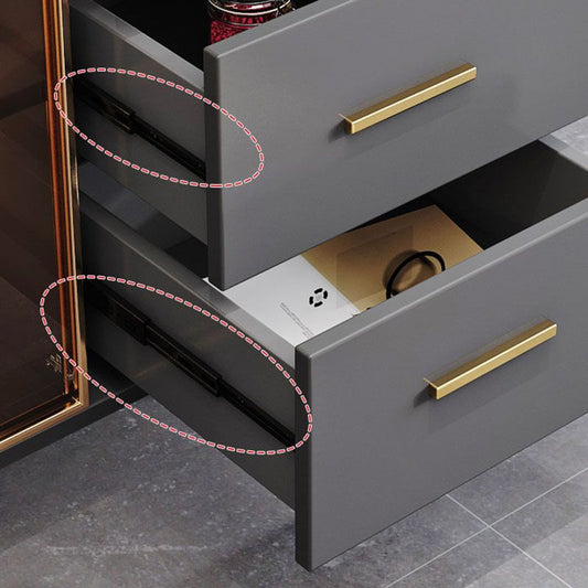 Credenza a scaffalatura regolabile in legno ingegnerizzato glam con cassetto per soggiorno