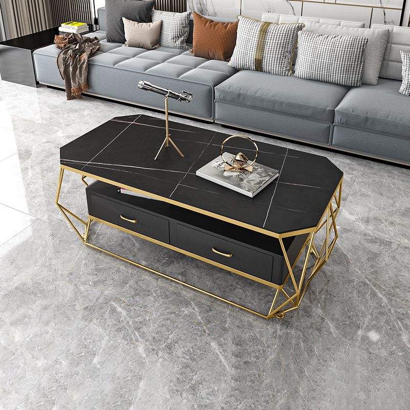 Glam Golden Frame Coffee Table with Storage Drawers Cocktail Table Clearhalo 'Coffee & Accent Tables' 'Coffee Tables' 'coffee_tables' 'furn' 'furn_coffee_tables' 'Furniture' 'Living Room Furniture' 1200x1200_19d87d27-cb73-43d8-a1bb-4a0ac4eb9eab