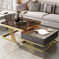 Glam Frame Couchtisch, Glas/Schiefer, quadratischer Cocktailtisch mit Schublade
