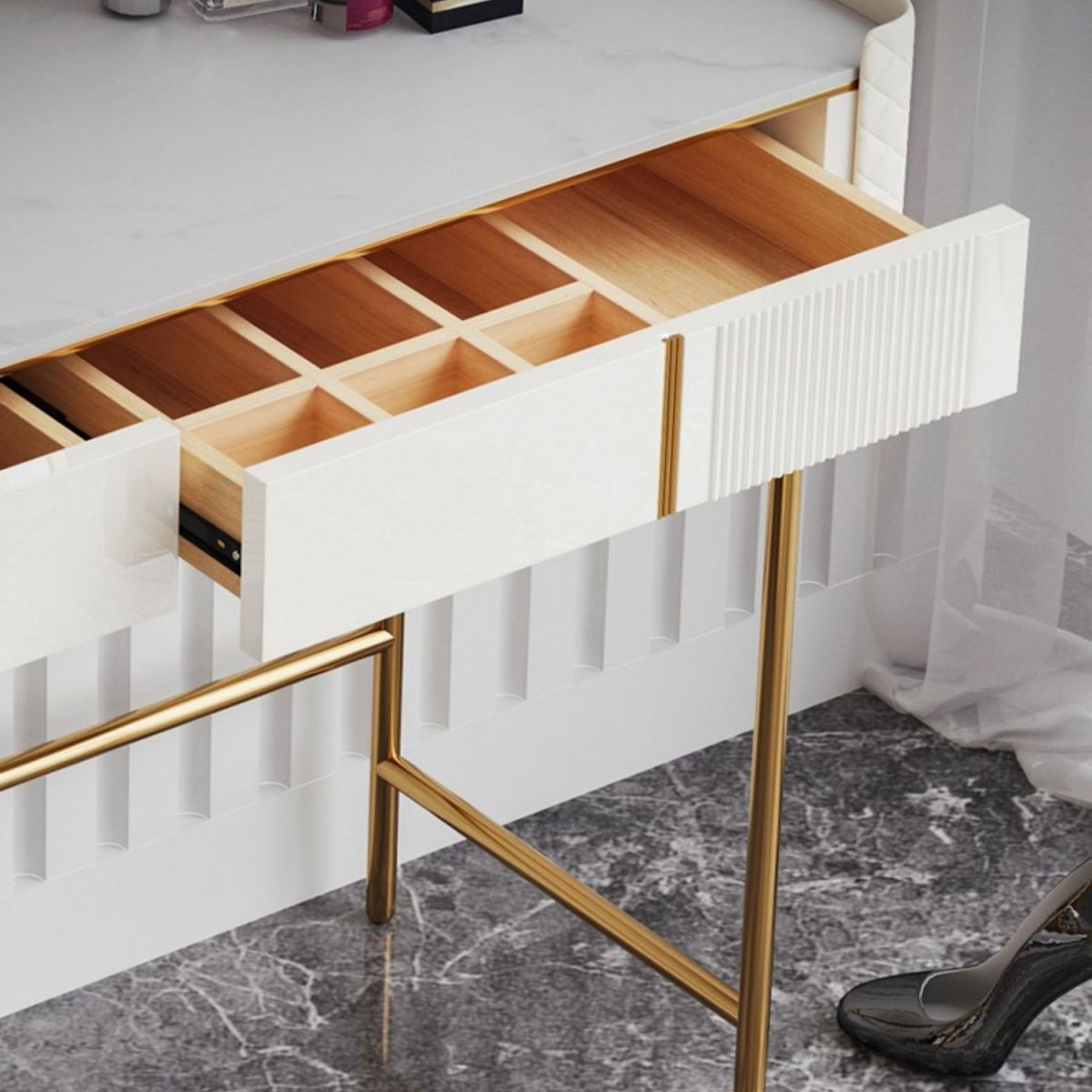 2 Schubladen Eitelkeitssatz mit Stuhl 30,7 "Hochmetall -Schminktisch