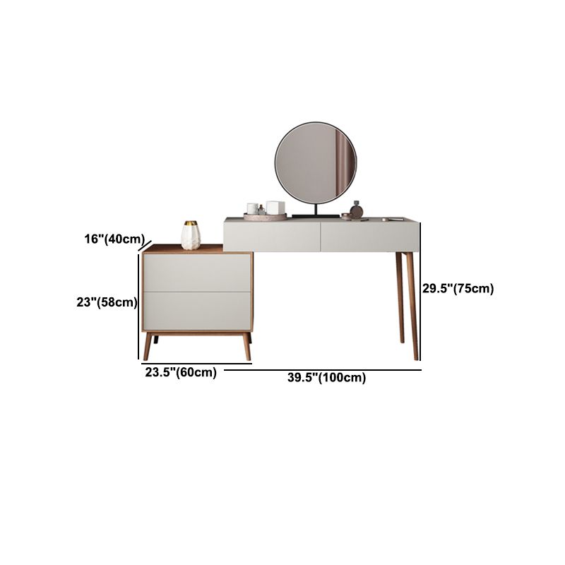 Tavolo da vanità contemporaneo e set di sgabelli con specchio, set di vanità per trucco in legno