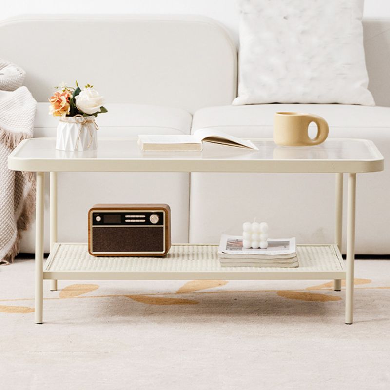 Rectangle Glass Coffee Table 15.75"H Sled Cocktail Table with Shelf Clearhalo 'Coffee & Accent Tables' 'Coffee Tables' 'coffee_tables' 'furn' 'furn_coffee_tables' 'Furniture' 'Living Room Furniture' 1200x1200_19e77de3-a0d5-4aa8-81d9-9281bae3181d