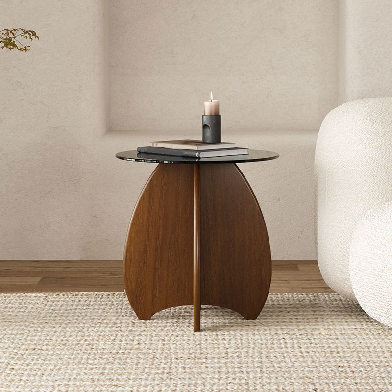 Living Room End Table Contemporary Round Abstract Glass Side Table