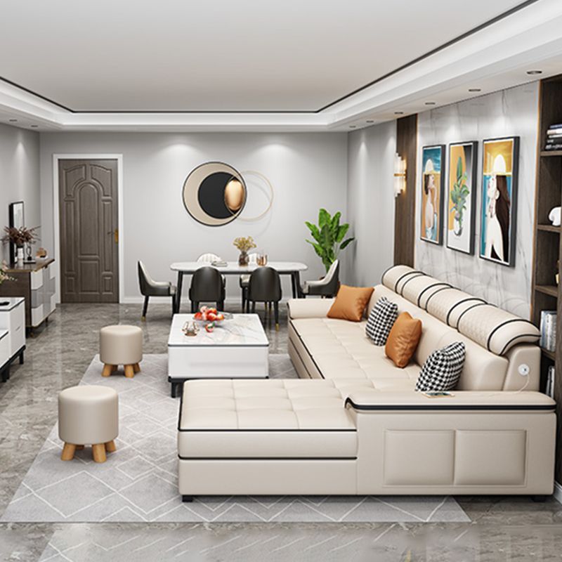 Faux Leather/Fabric Slipcovered Sectionals with Reversible Chaise and Storage Clearhalo 'Furniture' 'furniture_sectionals' 'kitchen' 'kitchen_sectionals' 'Living Room Furniture' 'Sectionals' 1200x1200_19ea454f-98c9-4839-abb6-bbc2113e08d1