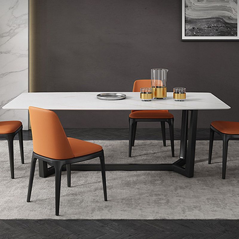 Industrial Sintered Stone Top Dining Table Rectangle Table with Trestle Base Clearhalo 'Dining Tables & Seating' 'Dining Tables' 'dining_table' 'furn' 'furn_dining_table' 'Furniture' 'Kitchen & Dining Furniture' 1200x1200_19ea6041-879b-43ca-9f8f-f4c1cf0cd52b