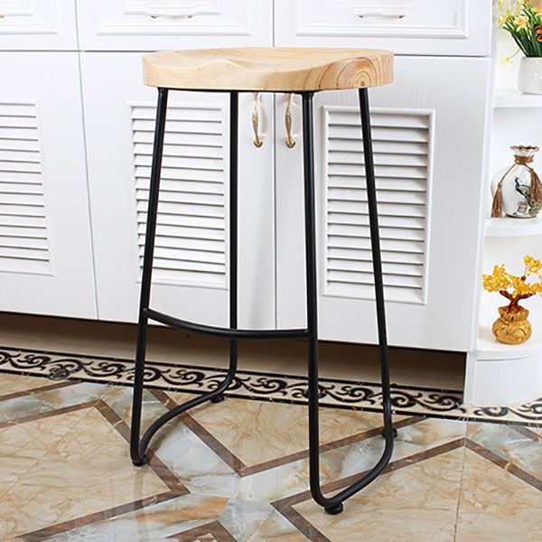Modern Backless Armless Counter Stool Iron Cashier Bar Stool with Wooden Seat and Pedal