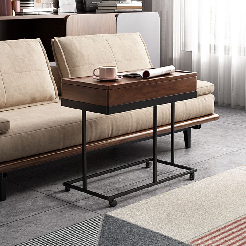 Modernistic Solid Wood with Storage Rectangular Tray Top Side Table