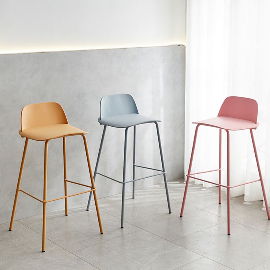 Plastic Scandinavian Bar Stools Low Back Barstool with 4 Iron Legs
