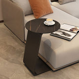 Modern Metal Abstract End Table Round Slate Top Side End Table
