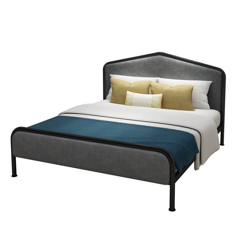 Modern Standard Bed Foam Slat Bed with Upholstered Headboard