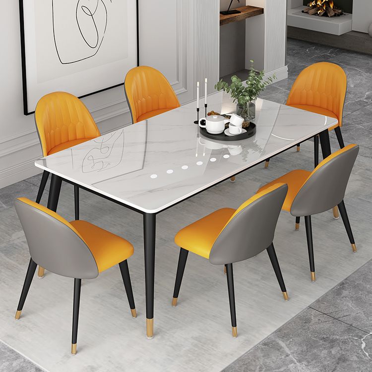 Glam Steel Dinette Set 1/4/5/7 Pieces Rectangle White Sintered Stone Top Dining Table Set Clearhalo 'Dining Room Sets' 'Dining Tables & Seating' 'dining_room_set' 'furn' 'furn_dining_room_set' 'Furniture' 'furniture_dining_room_set' 'Kitchen & Dining Furniture' 1200x1200_19f9c4e5-97cf-48ae-8a0b-409c8c3717d9