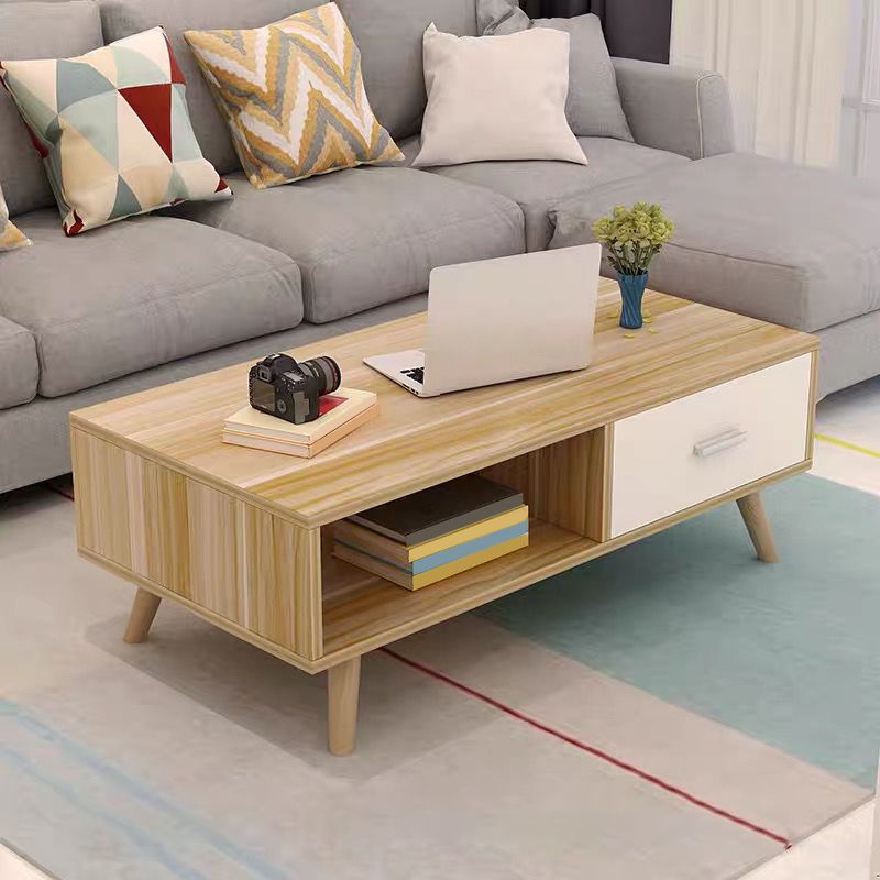 16.53" Tall Rectangle Coffee Table Wooden 4 Legs Cocktail Table with Storage Clearhalo 'Coffee & Accent Tables' 'Coffee Tables' 'coffee_tables' 'furn' 'furn_coffee_tables' 'Furniture' 'Living Room Furniture' 1200x1200_19fd082d-00cf-4eb2-9cdc-04a14811e9fd