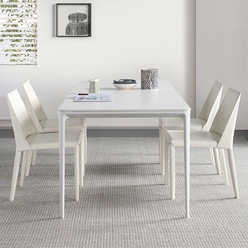 Modern White Stone Table 4 Legs Rectangle Dining Table for Kitchen Clearhalo 'Dining Tables & Seating' 'Dining Tables' 'dining_table' 'Furniture' 'furniture_dining_table' 'Kitchen & Dining Furniture' 'kitchen' 'kitchen_dining_table' 1200x1200_19ffa775-1cf7-4e3b-97c8-4197f42790f0
