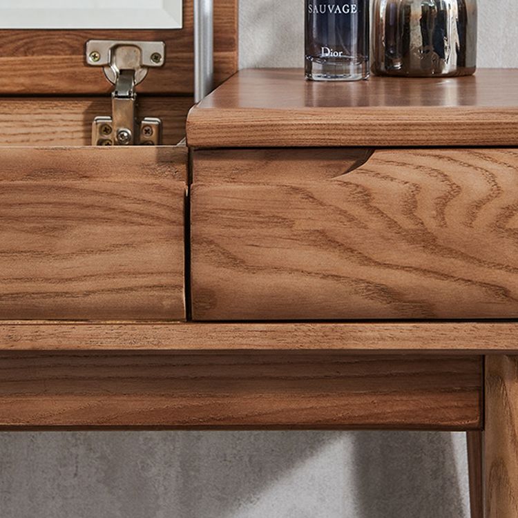 Tavolo da toeletta a specchio glam tavolo da trucco in legno massiccio con 2-cassetti