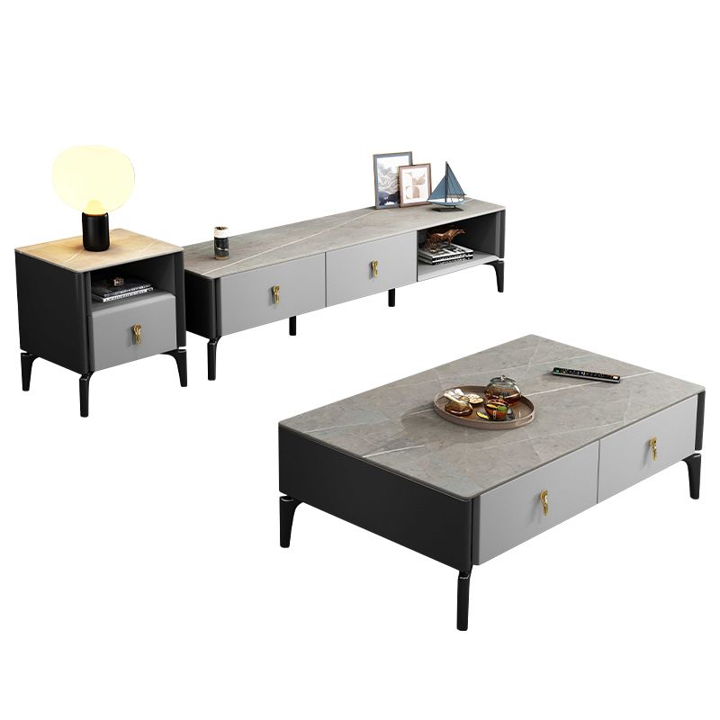 Eigentijdse cocktailtafel wit 4 poten stenen top salontafel