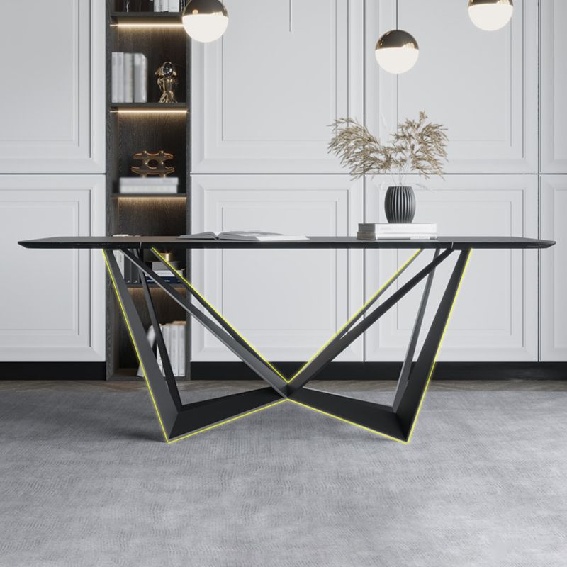 Rectangle Dining Table Set 1/2/7 Pcs Sintered Stone Table with Wingback Chairs Clearhalo 'Dining Room Sets' 'Dining Tables & Seating' 'dining_room_set' 'furn' 'furn_dining_room_set' 'Furniture' 'Kitchen & Dining Furniture' 1200x1200_1a05a05d-2755-48bb-87f4-5f5a03bff981