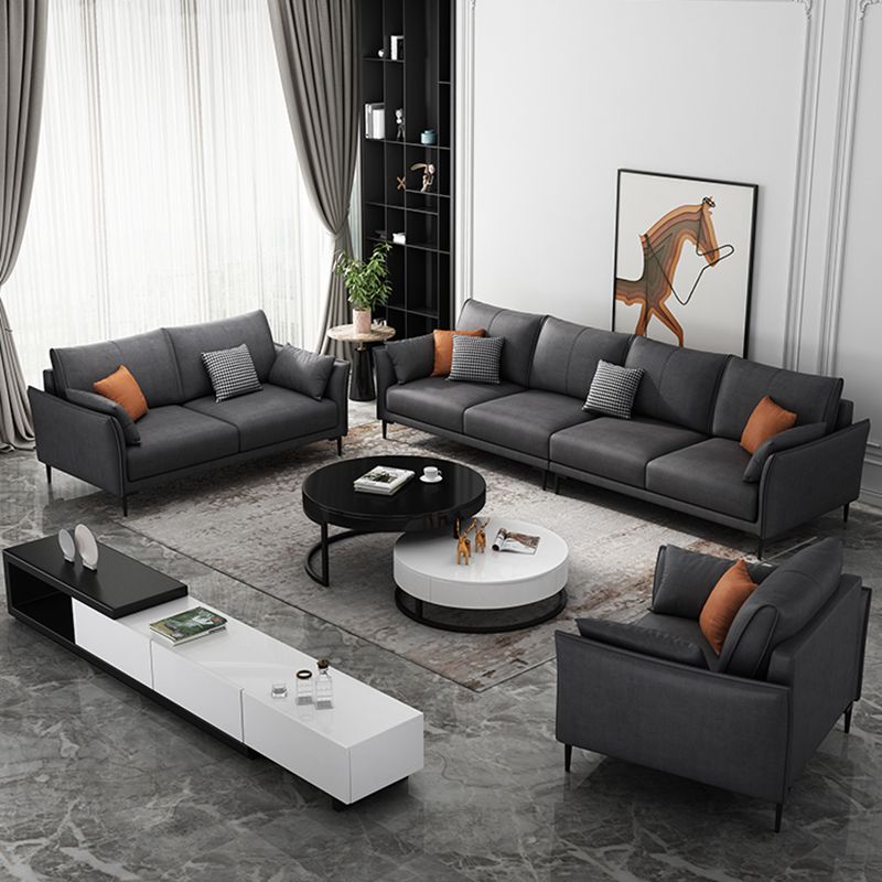 Stain-Resistant Faux Leather Couch Living Room Flared Arm Sofa with Pillow Back Clearhalo 'furn' 'furn_sofas' 'Furniture' 'furniture_sofas' 'Living Room Furniture' 'Sofa' 'sofas' 1200x1200_1a088c7c-1306-4f4e-852f-dbae60594c56