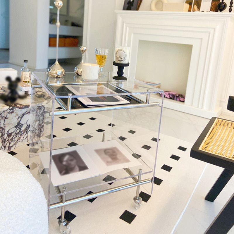 Contemporary Plastic Rectangular End Table Double Tier Corner Table with Storage