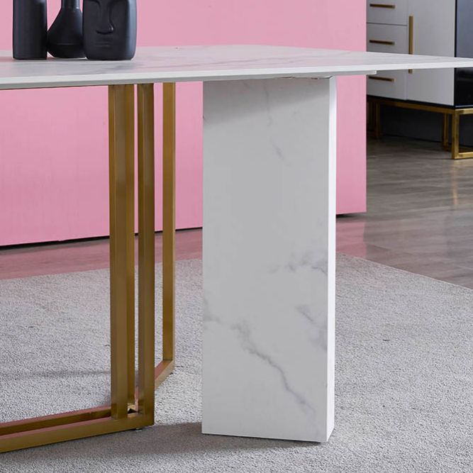 Glam Style Sintered Stone Dining Table with White Rectangle Shape Table for Home Use Clearhalo 'Dining Room Sets' 'Dining Tables & Seating' 'dining_room_set' 'furn' 'furn_dining_room_set' 'Furniture' 'furniture_dining_room_set' 'Kitchen & Dining Furniture' 'kitchen&dining_furn' 'kitchen' 1200x1200_1a0a84ba-2f1f-45a3-bb9b-45a1e377224a