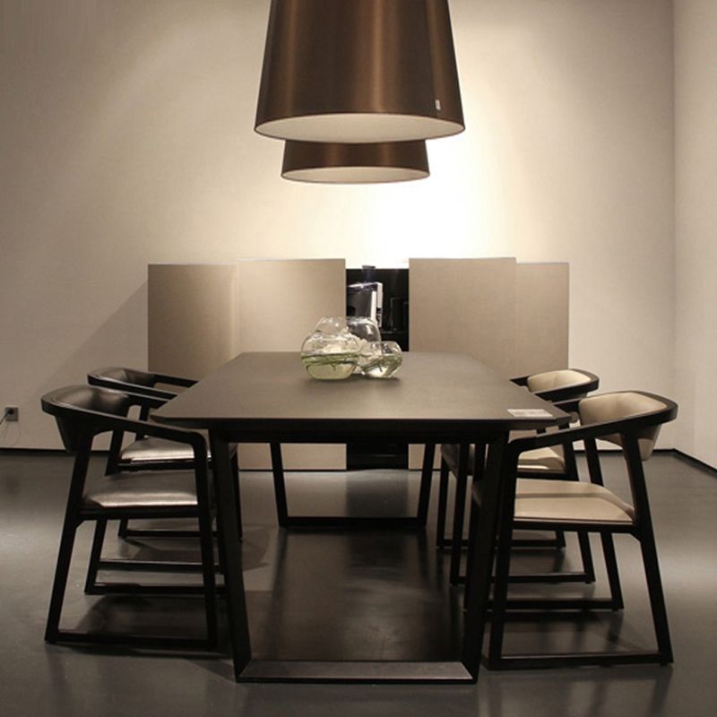 Rectangle Black Dining Table Wooden Table Industrial with Double Pedestal Clearhalo ' dining_table' 'Dining Tables & Seating' 'Dining Tables' 'furn' 'furn_dining_table' 'Furniture' 'furniture_dining_table' 'Kitchen & Dining Furniture' 'kitchen&dining_furn' 'kitchen' 'kitchen_dining_table' 1200x1200_1a0bdcf1-dce4-4c8c-b400-51b5f3969c39