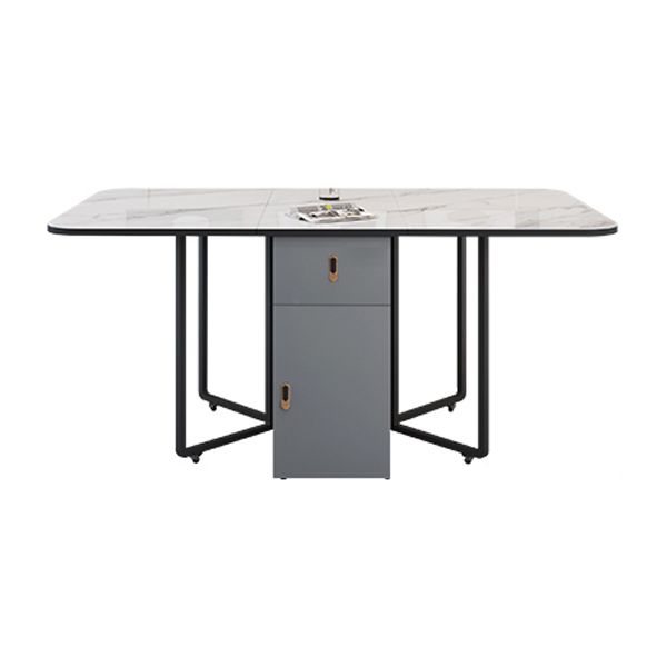 Metal Base Modern Rectangular Table Sintered Stone Top Table with Drop Leaf Clearhalo 'Dining Tables & Seating' 'Dining Tables' 'dining_table' 'furn' 'furn_dining_table' 'Furniture' 'furniture_dining_table' 'Kitchen & Dining Furniture' 'kitchen' 'kitchen_dining_table' 1200x1200_1a0d1e08-34f6-4a62-8745-89d59c56c948