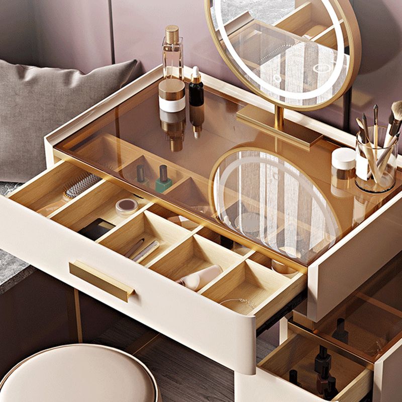 Glambraun Glass Top Waschtisch 25,6 "W 3 Schubladen Schminktisch mit Spiegel & Stuhl