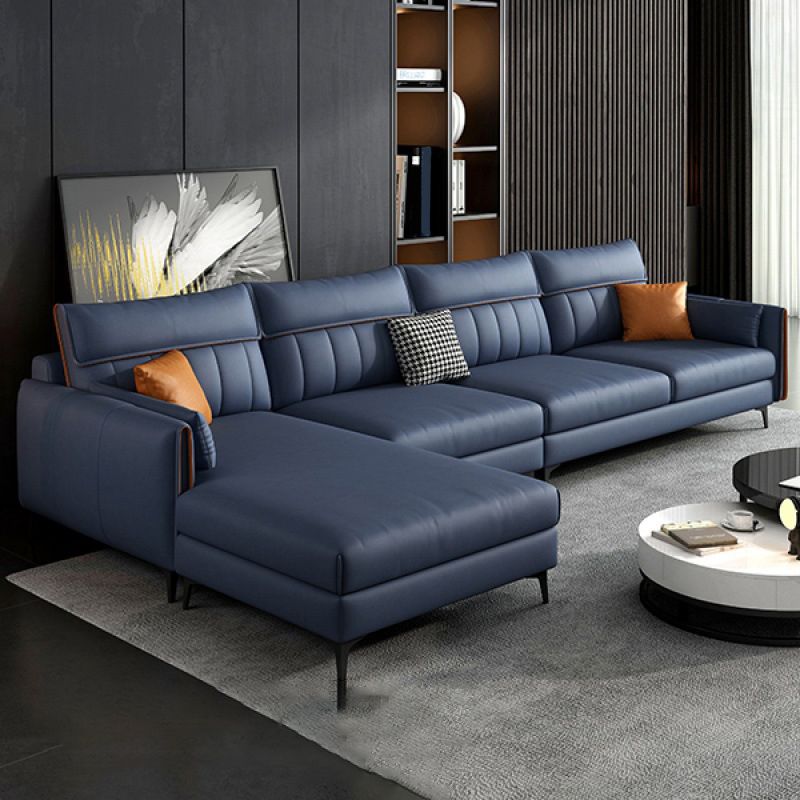 Sectional de cuero falso moderno con 4 almohadas para 4 personas