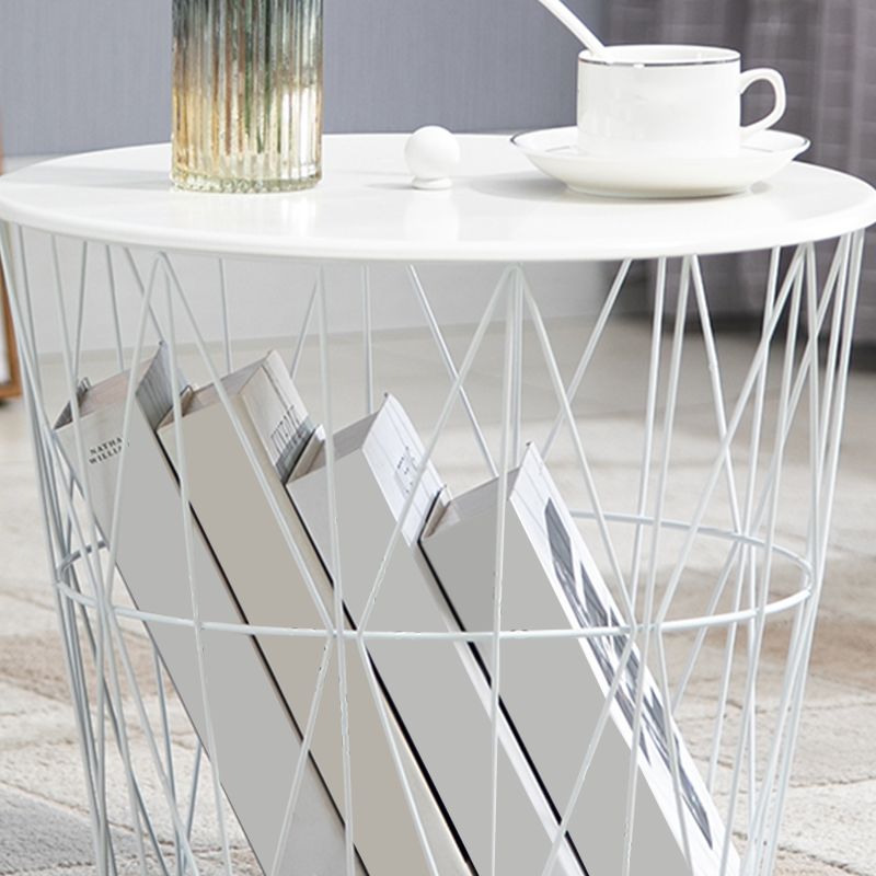 Storage Contemporary Coffee or End Table with Metal Round Top